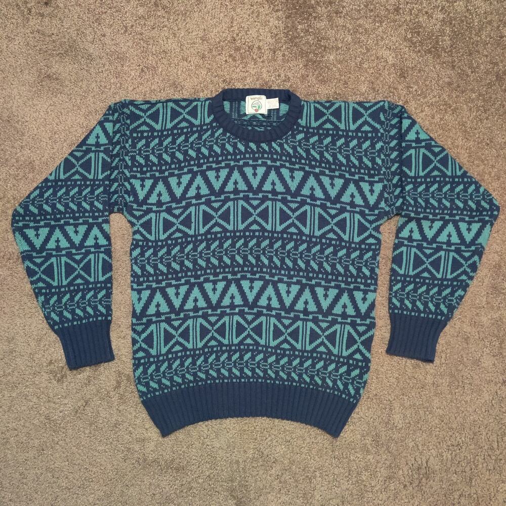 Vintage‎ Wrangler Sweater Mens L Acrylic Striped Navajo Aztec Western 90s